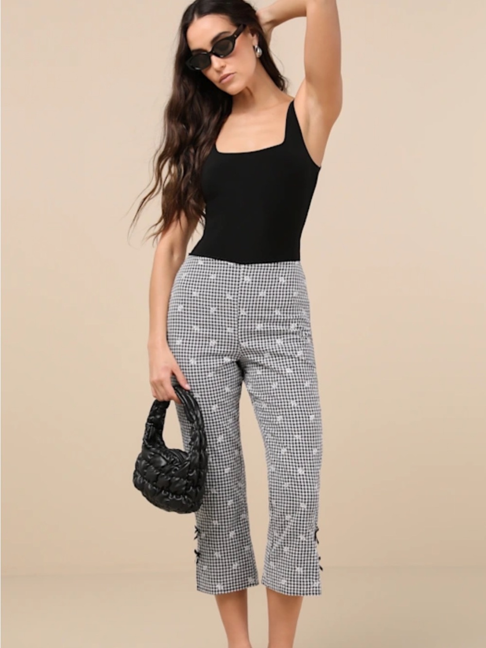 Lulu’s Zinni Black and White Gingham Embroidered Capri Pants